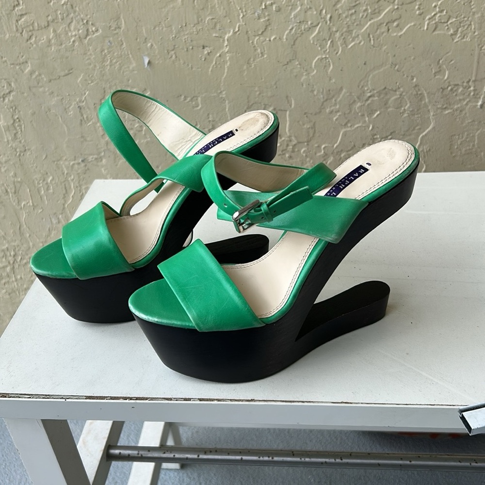 Ralph Lauren Blue Label Green Platform Wedges - Picture 6 of 6